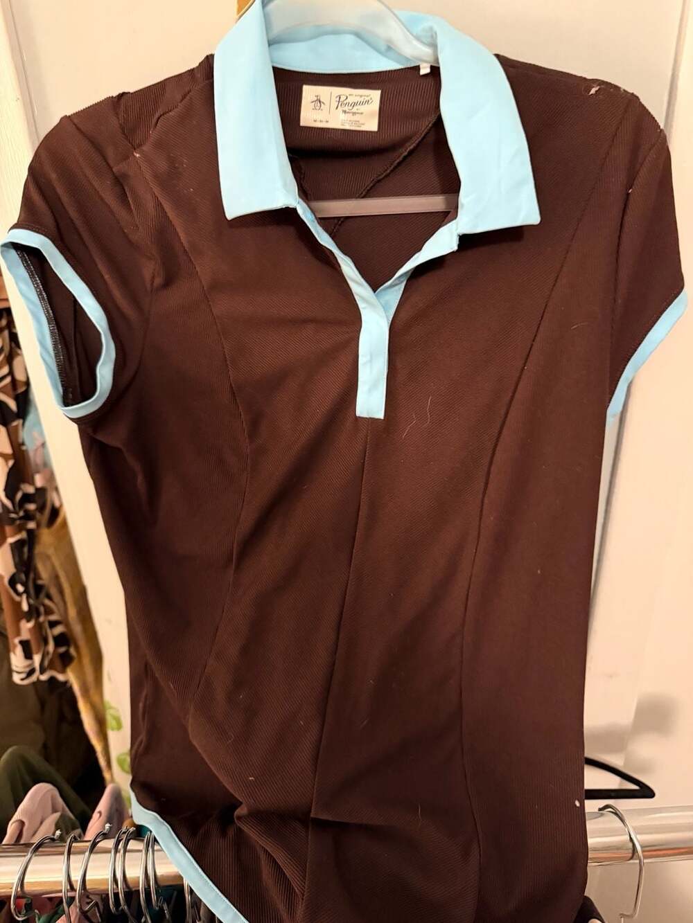 Original Penguin by Munsingwear Women's Contrast Collar Ribbed Polo Shirt